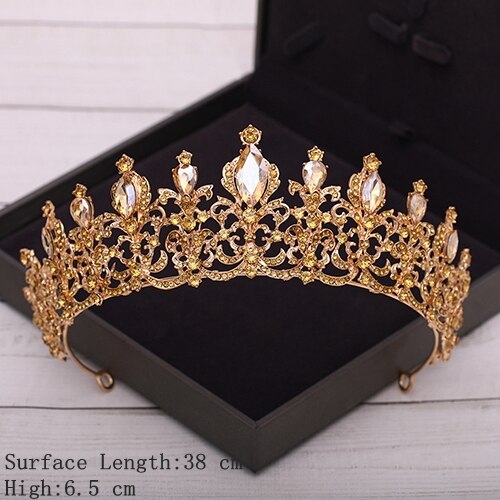 Bridal Crown Golden Wedding Hair Accessories Crystal Rhinestone Bride Wedding Tiaras and Crowns Headpiece Diadema Hair Ornament