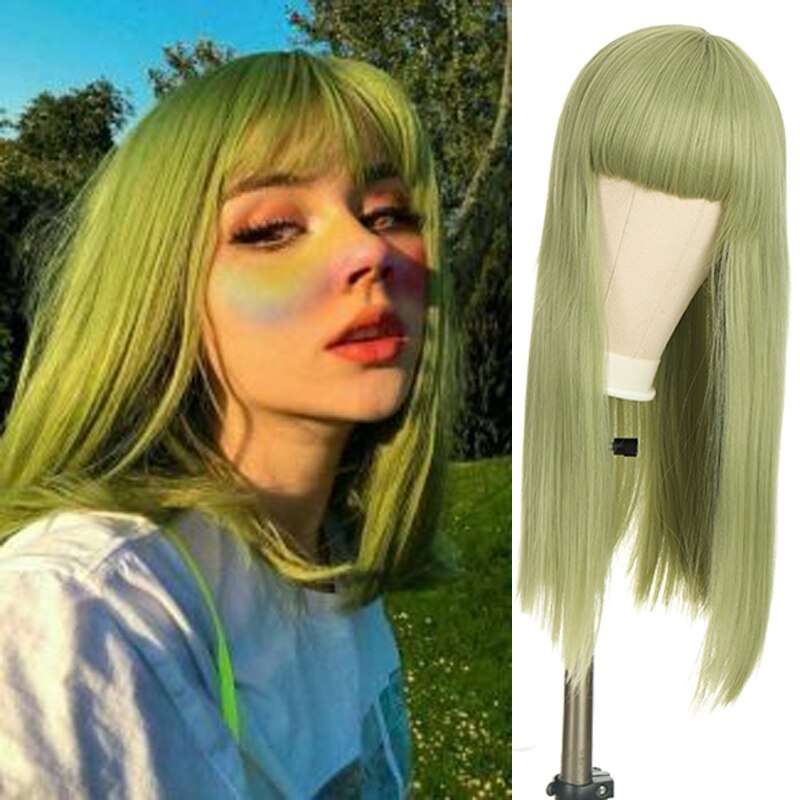 Synthetic Hair Black and Pink Wig Long Straight Hair Cosplay Lolita Wig Two Tone Ombre Color Women Heat Resistant Wigs