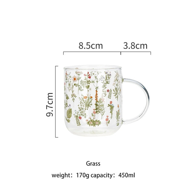 Cartoon Flower Coffee Mug Glass Water Cup Handgrip Milk Breakfast Drinkware Cup