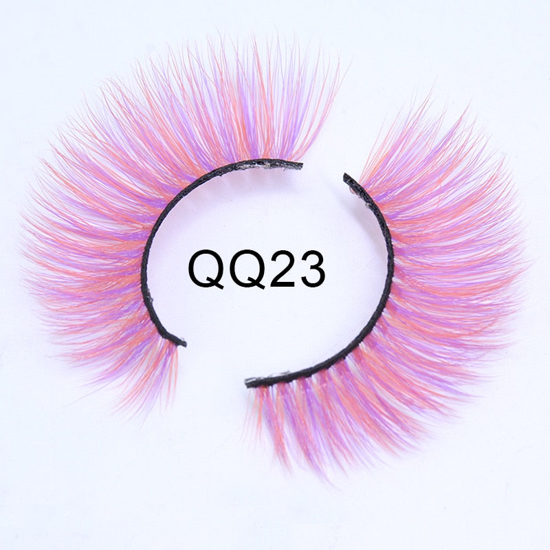 Fluffy Thick Dramatic 3D Faux Mink Colored Eyelashes Pink Red Natural Synthetic Colorful Rainbow Color Eye Lashes for Holiday