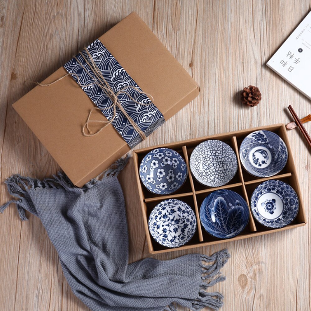 Set of 2 Or 4 Japanese Traditional Ceramic Dinner Bowls 4.5inch 300ml Porcelain Rice Bowls with Gift Box Dinnerware Set  Gift