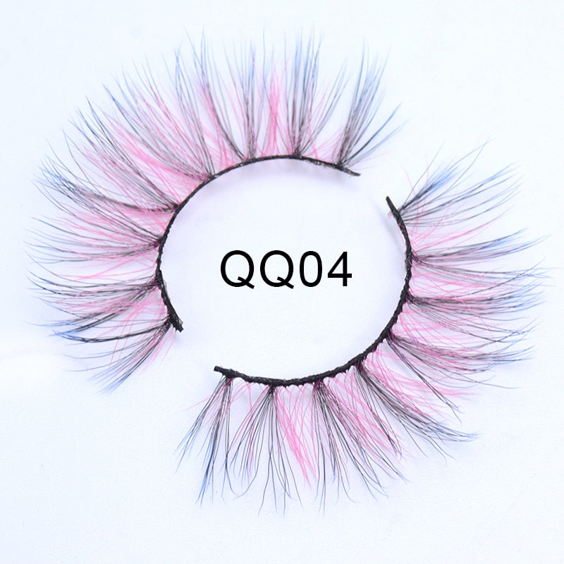 Fluffy Thick Dramatic 3D Faux Mink Colored Eyelashes Pink Red Natural Synthetic Colorful Rainbow Color Eye Lashes for Holiday