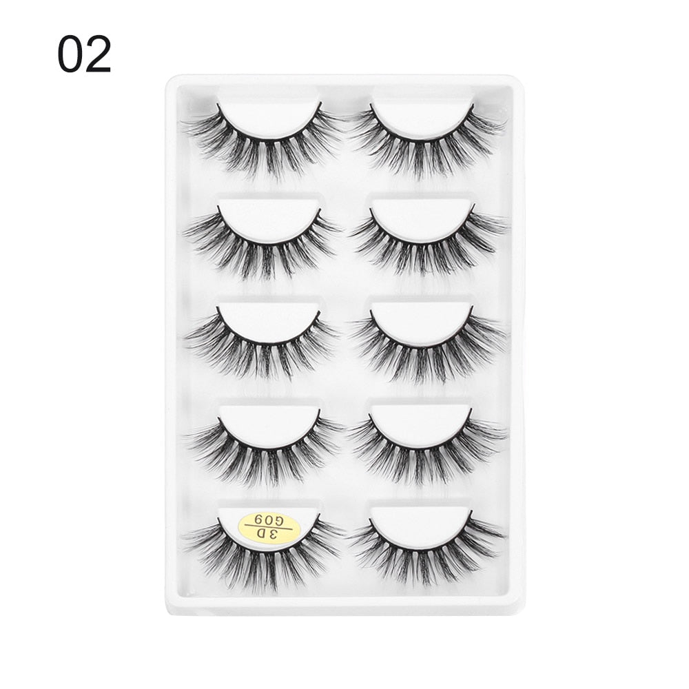 5 Pairs 3D Faux Mink Hair False Eyelashes Wispies Fluffies Drama Natural Long Soft Handmade Cruelty-free Black Lashes