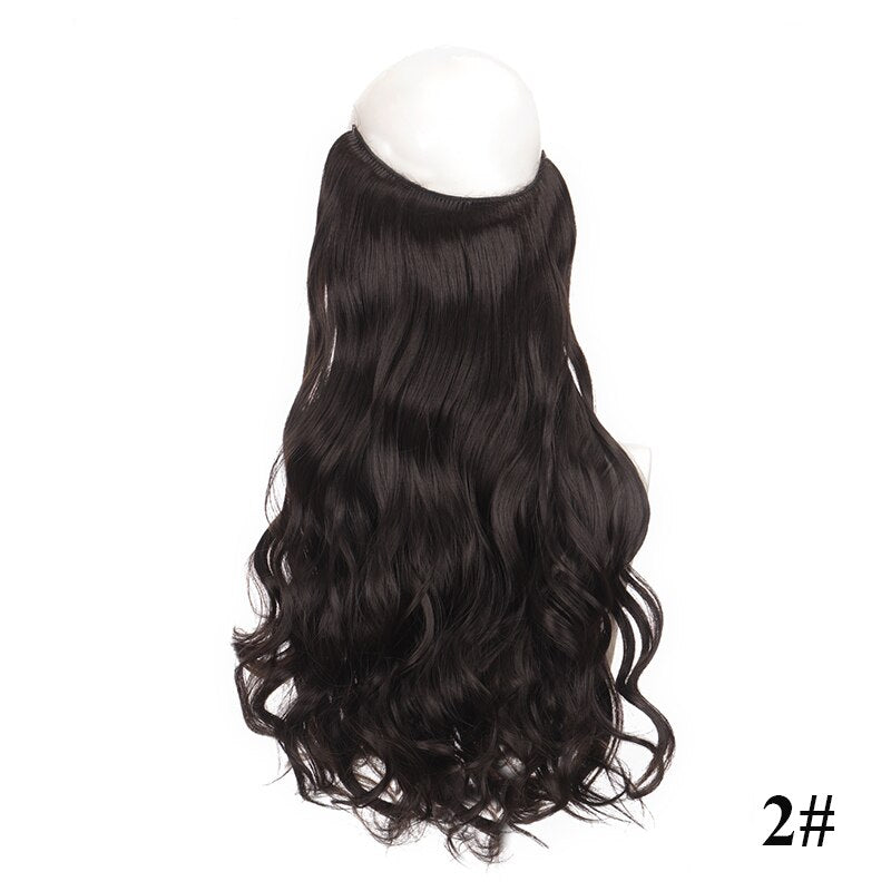 Synthetic 24inch Invisible Hair Wire Without No Clip Hair Extension Fishing Line Wig Wavy Hair Female False Hair Piece