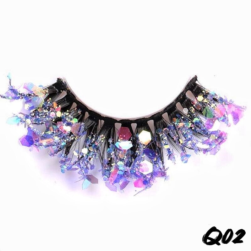 3 Pair Colored Shining Gold Glitter Eyelashes Handmade Dramatic Purple Colorful Rainbow Lashes For Party Show Halloween Cosplay