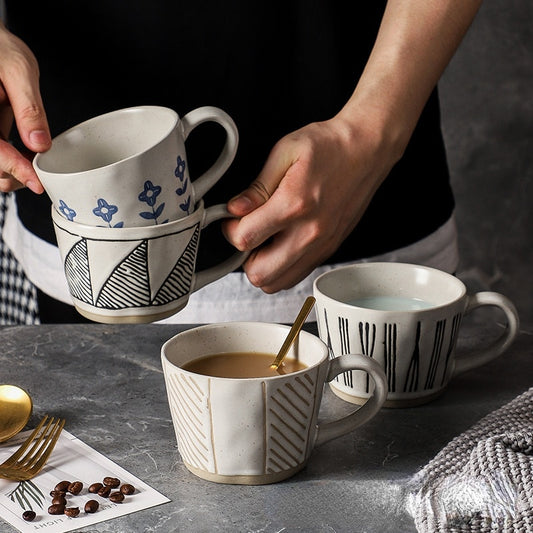 300ml Japanese style stoneware mug hand-painted clay retro coffee cup ceramic water cup restaurant home large-capacity mug gift