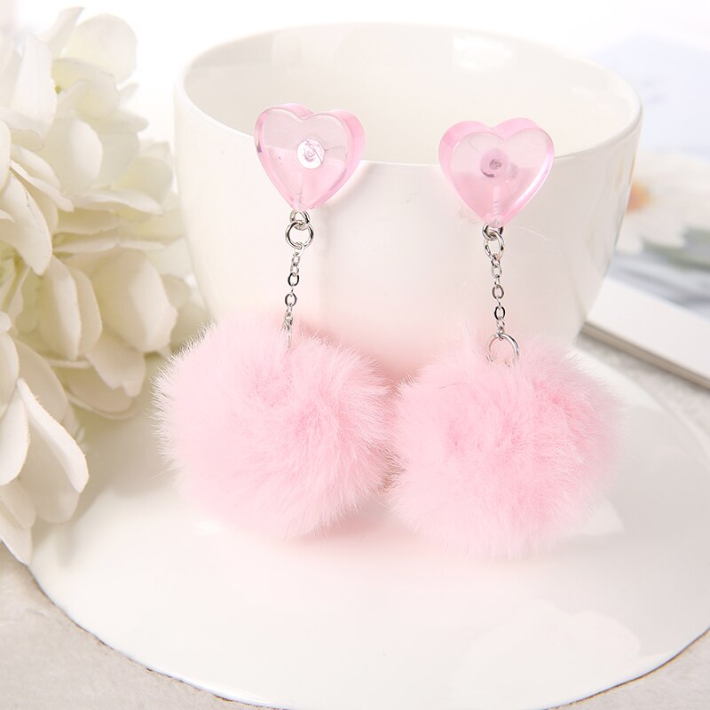 1Pair Cute Stud Earring Multicolours Resin Heart Candy Wth Puffer Ball Charms Jewelry