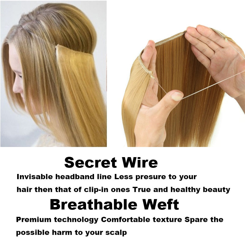 Invisible Wire No Clip One Piece Hair Extensions Secret Fish Line Hair Pieces Wave Straight Synthetic Fake 24 inch