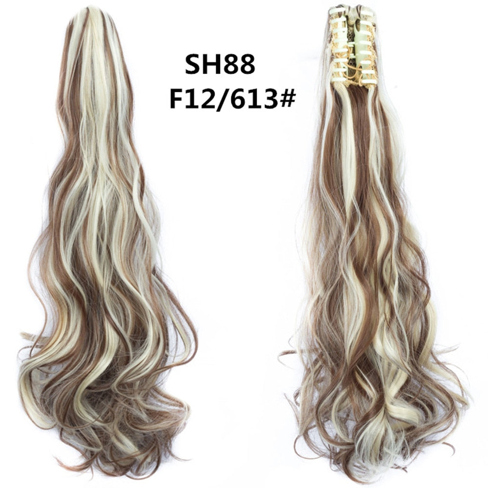 20Inch Short Curly Wavy Ponytail Hair Extensions Synthetic Claw On Hairpieces For Women Brown Black Color