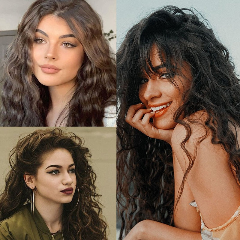 Synthetic Long Curly Hair 20 Inches High Temperature Fiber Extension Hairpin Black Brown Wave Wig 3 Pieces/set Women
