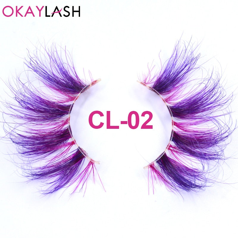 25mm Long Purple and Pink Color Real Mink Cosmetic Fake Colored Eyelash Party Cosplay Halloween Makeup Strip Eye lashes