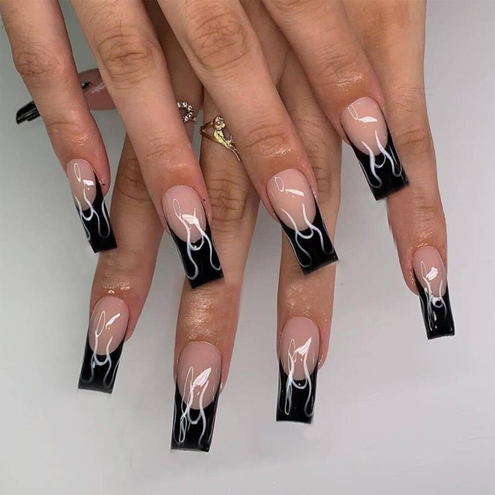 24/30Pcs Pink Leopard Designs False Nails French Long Coffin Fake Nail Artificial Full Cover Nail Art Tips Press on Nail