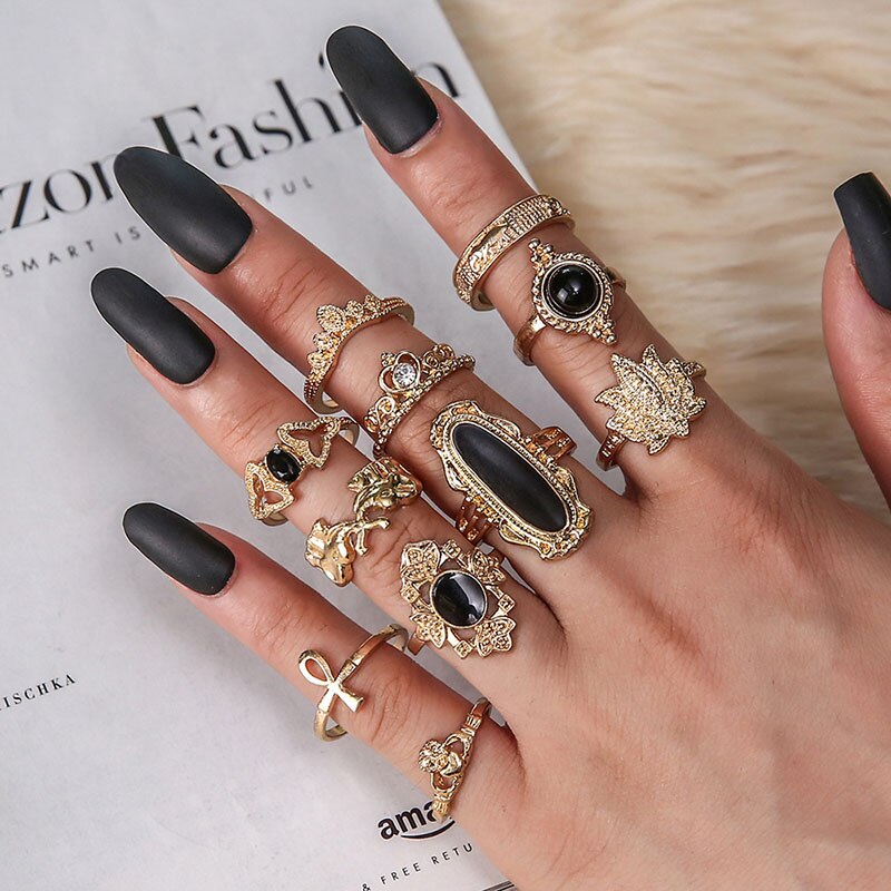 Vintage Rings Set For Women Boho Moon Star Knuckle Finger Ring Female Bohemian Gold Silver Color Jewelry Accessories