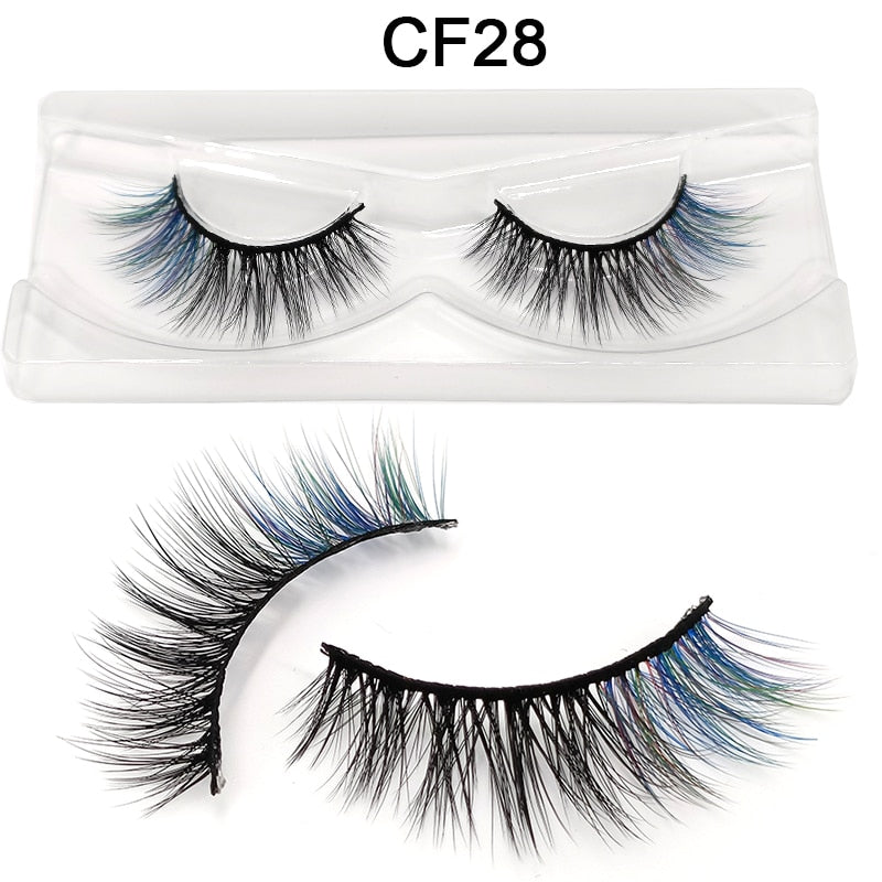 Red Blue Purple Pink Mix 3D Faux Mink Colored Eyelashes Ombre Vegan Strip Lashes Natural Dramatic Fluffy Colourful Cilias Party