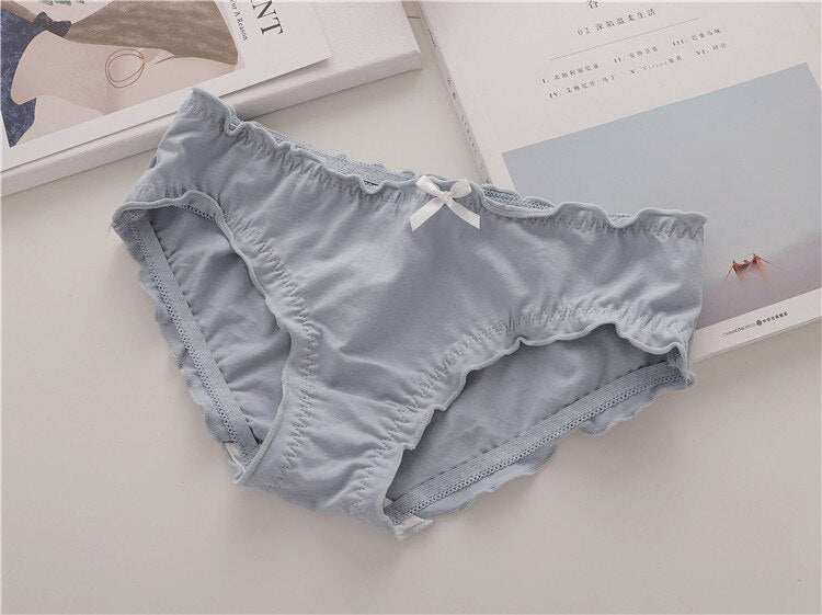 Japanese Girls Cotton Underwear Sweet Ruffles Lady Low Waist Thin Briefs Antibacterial Female Underpants