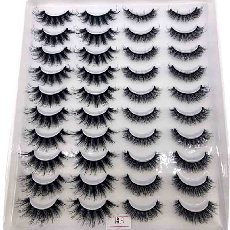 20 pairs long Natural Mink False Eyelashes Cross Dense Handmade Cotton Stalk Eye Lashes Mink Fake Eyelashes