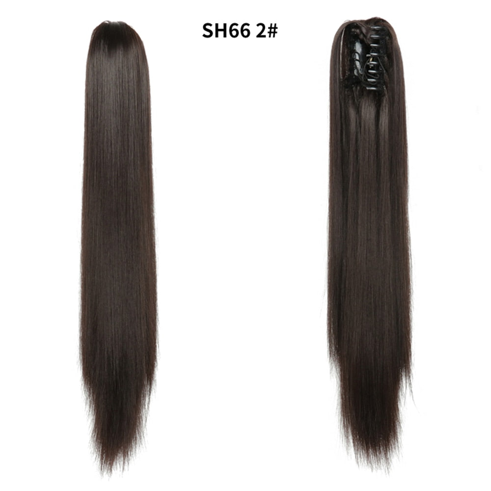 20Inch Short Curly Wavy Ponytail Hair Extensions Synthetic Claw On Hairpieces For Women Brown Black Color