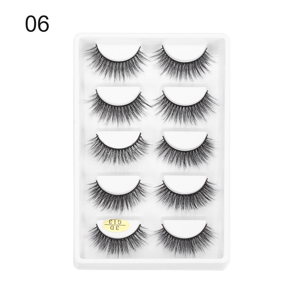 5 Pairs 3D Faux Mink Hair False Eyelashes Wispies Fluffies Drama Natural Long Soft Handmade Cruelty-free Black Lashes