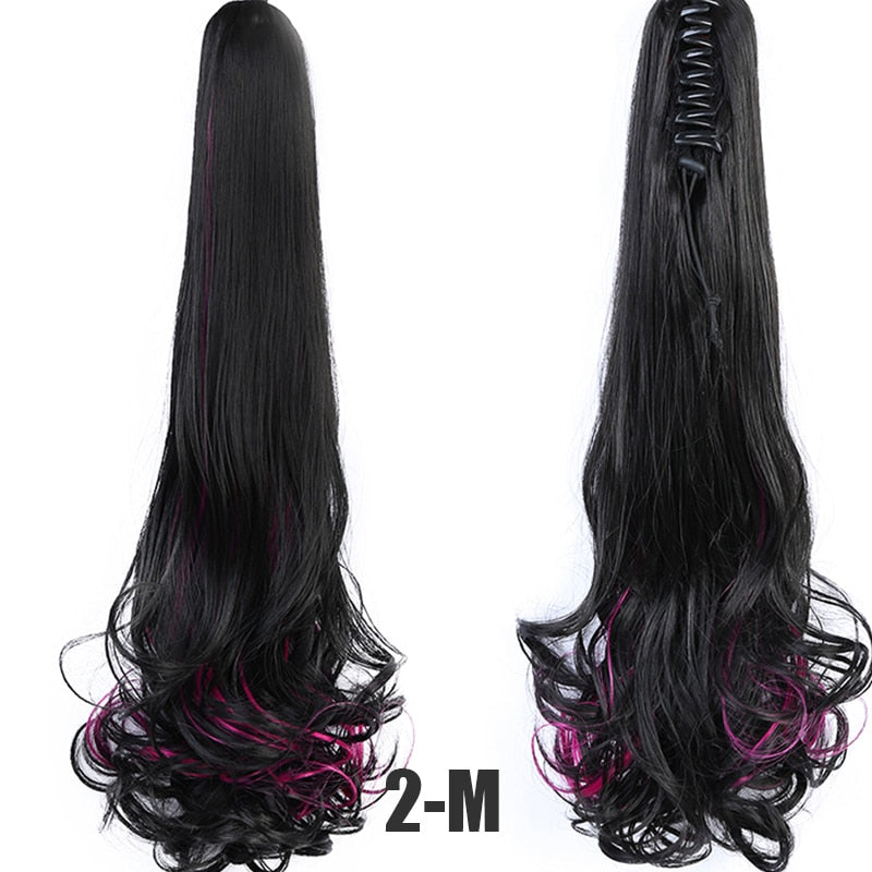 Synthetic 24inch Claw Clip Ponytail Extension Wavy Ponytail Long Straight Hair Ponytail Extension Clip Type Woman Wig