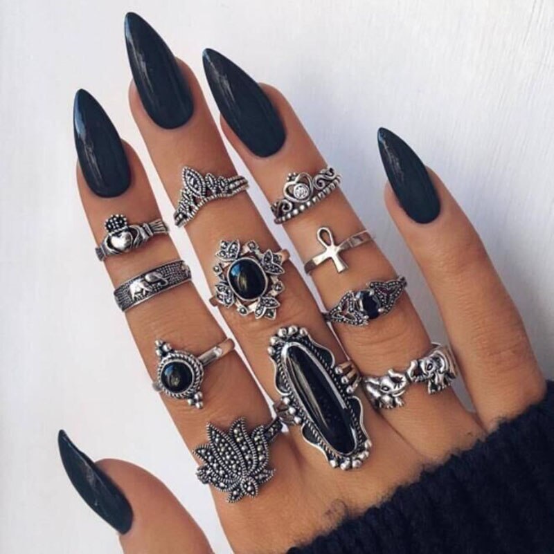 Vintage Rings Set For Women Boho Moon Star Knuckle Finger Ring Female Bohemian Gold Silver Color Jewelry Accessories