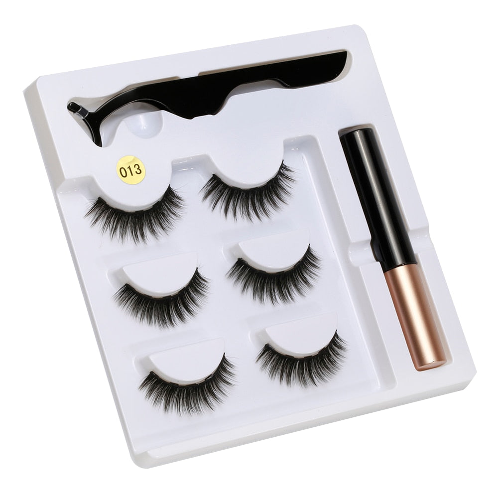 Magnetic Liquid Eyeliner& Magnetic False Eyelashes &Tweezer Set Waterproof Long Lasting Extension