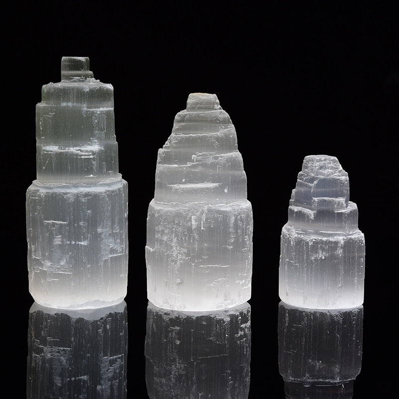90-200g Natural Selenite Gypsum Lamp Natural Reiki Gypsum Tower Crystal Ore Ornaments Craft Decor Home  DIY Gifts Mineral Decor