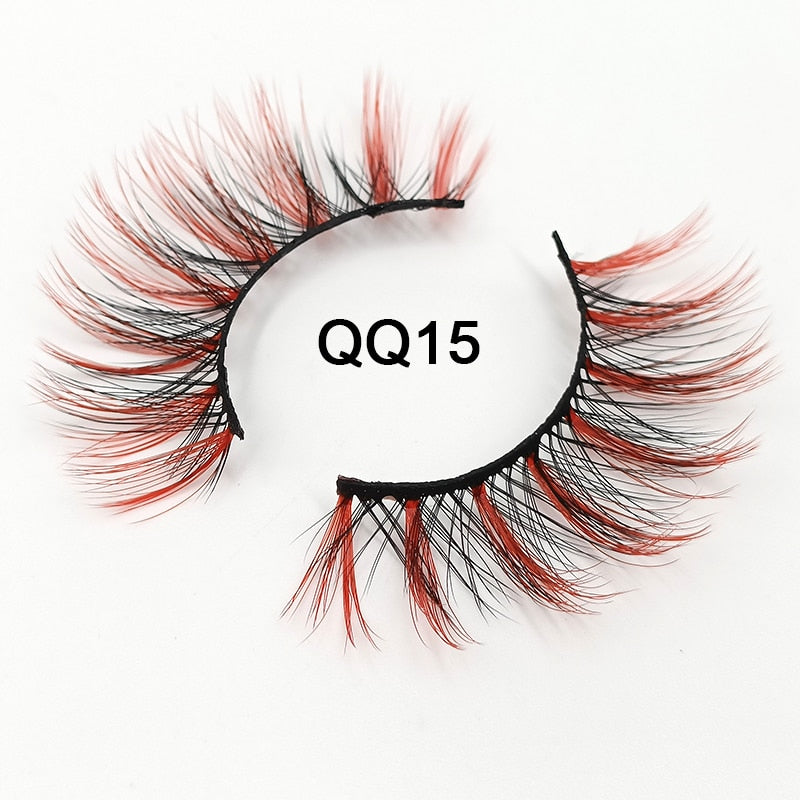 Fluffy Thick Dramatic 3D Faux Mink Colored Eyelashes Pink Red Natural Synthetic Colorful Rainbow Color Eye Lashes for Holiday