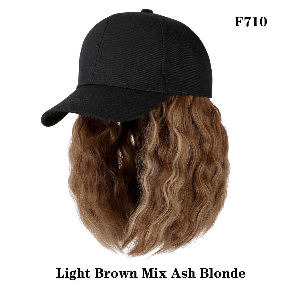 Short Wavy baseball wig Synthetic Natural bob Wig Black hat wigs cap with Hair Naturally Connect Baseball Cap Adjustable