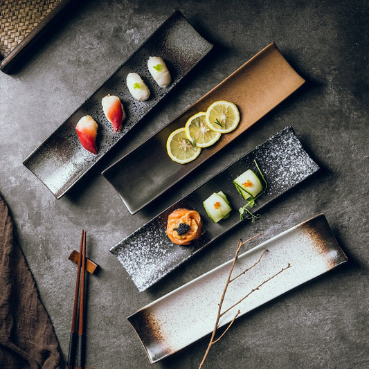 Japanese plate rectangular sushi plate Black simple long plate 34.5cm*8.5cm Japanese restaurant tableware supplies