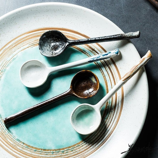 Ceramic Soup Spoon Japanese Tableware Eating Spoon Creative Long handle Spoons Kitchen Cooking Utensil Tool Teaspoon