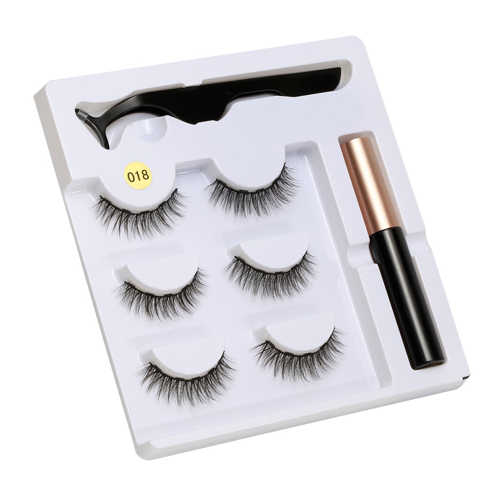 Magnetic Liquid Eyeliner& Magnetic False Eyelashes &Tweezer Set Waterproof Long Lasting Extension