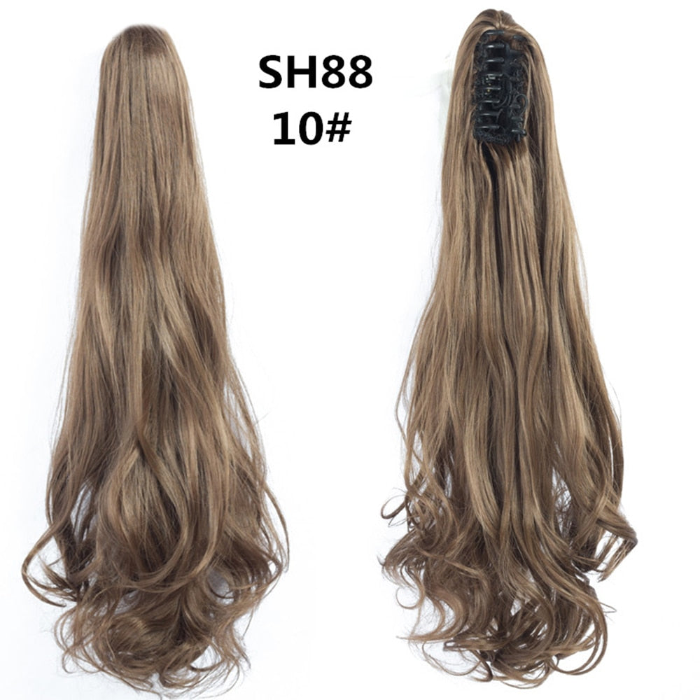20Inch Short Curly Wavy Ponytail Hair Extensions Synthetic Claw On Hairpieces For Women Brown Black Color