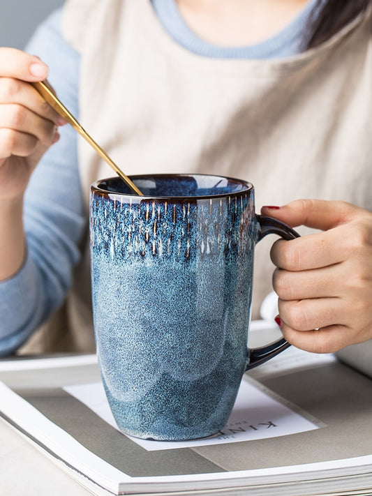 600ml Europe Retro Ceramic Mug With Spoon Coffee Tea Drink Drinkware