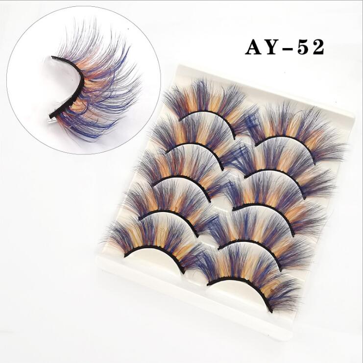 5 Pairs 3D White Mink Lashes Natural Long Thick Fluffy Colorful False Eyelashes Lash Extension
