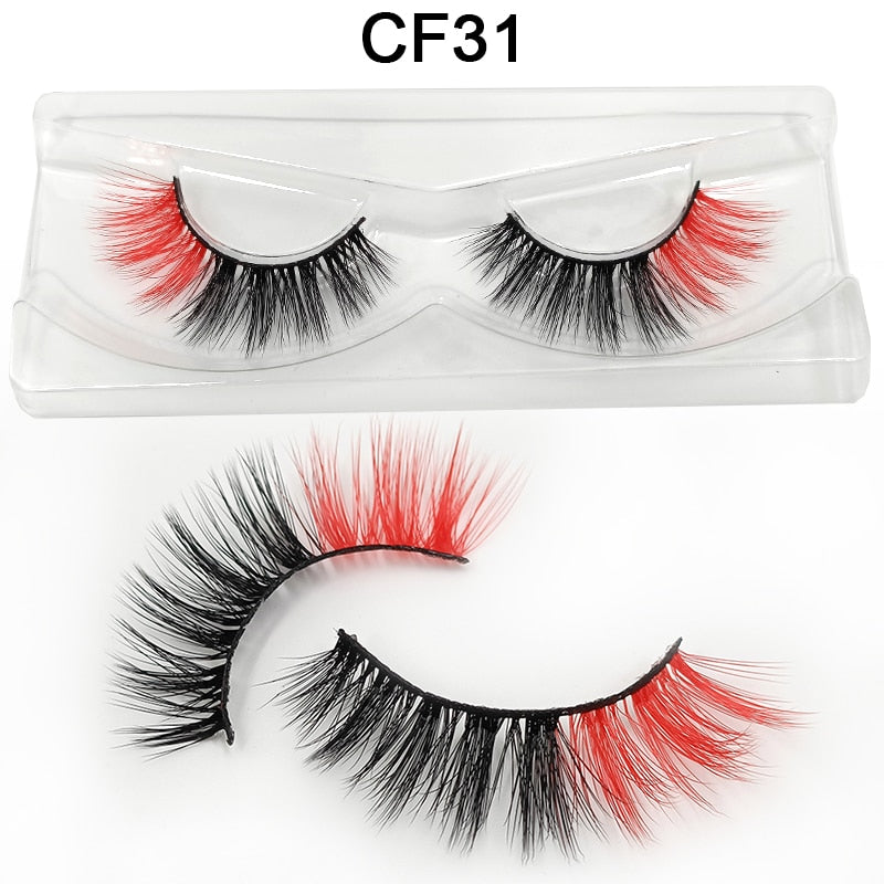 Red Blue Purple Pink Mix 3D Faux Mink Colored Eyelashes Ombre Vegan Strip Lashes Natural Dramatic Fluffy Colourful Cilias Party