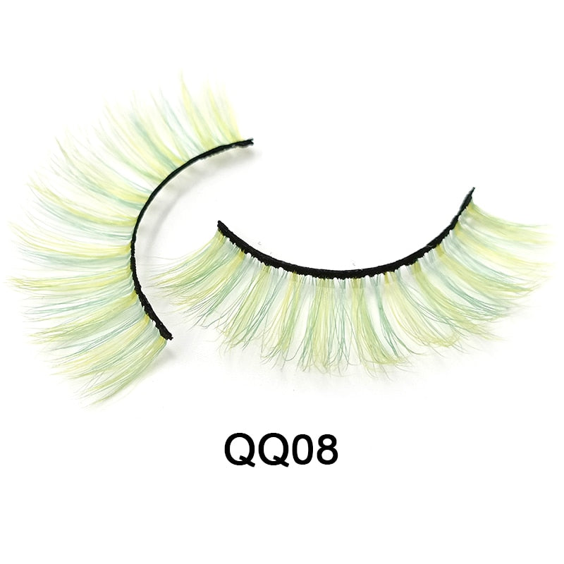Fluffy Thick Dramatic 3D Faux Mink Colored Eyelashes Pink Red Natural Synthetic Colorful Rainbow Color Eye Lashes for Holiday