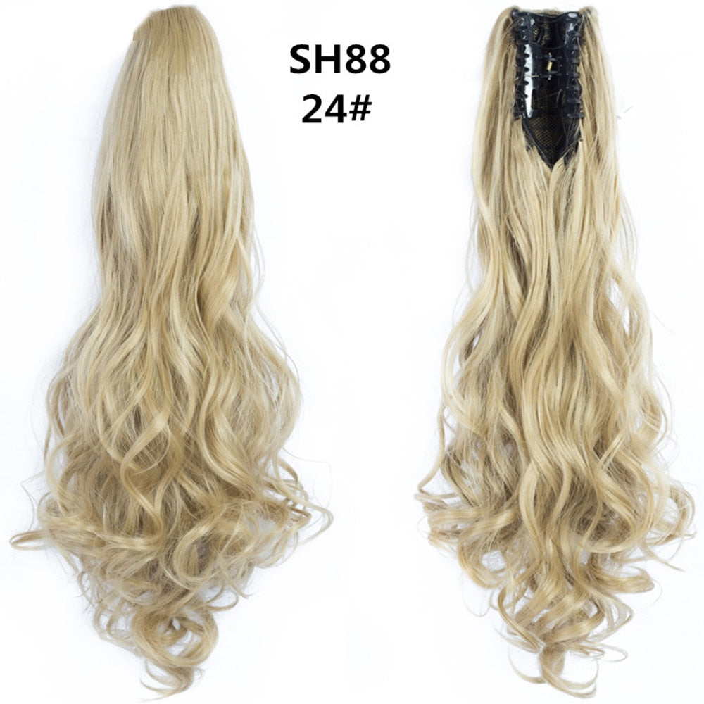 20Inch Short Curly Wavy Ponytail Hair Extensions Synthetic Claw On Hairpieces For Women Brown Black Color