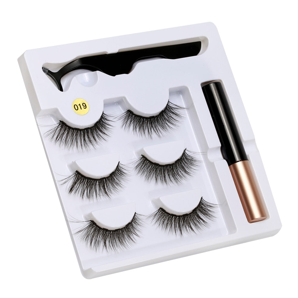 Magnetic Liquid Eyeliner& Magnetic False Eyelashes &Tweezer Set Waterproof Long Lasting Extension