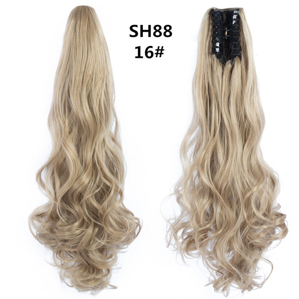 20Inch Short Curly Wavy Ponytail Hair Extensions Synthetic Claw On Hairpieces For Women Brown Black Color