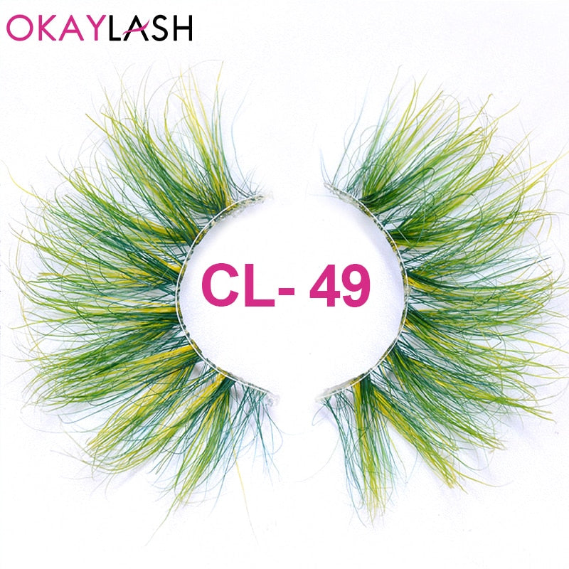 25mm Long Purple and Pink Color Real Mink Cosmetic Fake Colored Eyelash Party Cosplay Halloween Makeup Strip Eye lashes