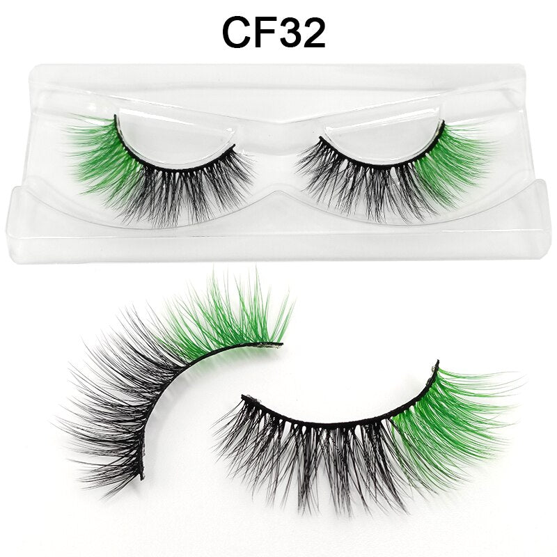 Red Blue Purple Pink Mix 3D Faux Mink Colored Eyelashes Ombre Vegan Strip Lashes Natural Dramatic Fluffy Colourful Cilias Party