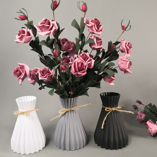 Weaving Pure Color Flower Vase Nordic Style Plastic Home Decoration