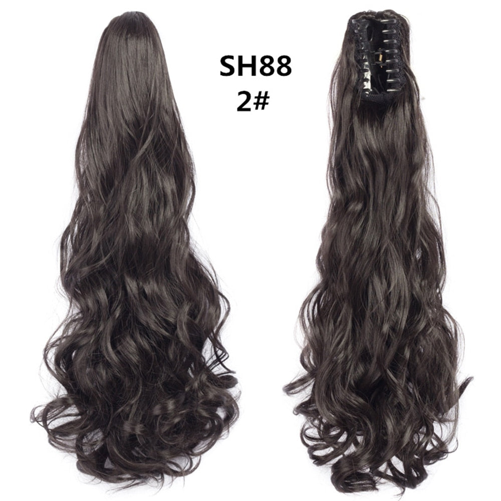 20Inch Short Curly Wavy Ponytail Hair Extensions Synthetic Claw On Hairpieces For Women Brown Black Color