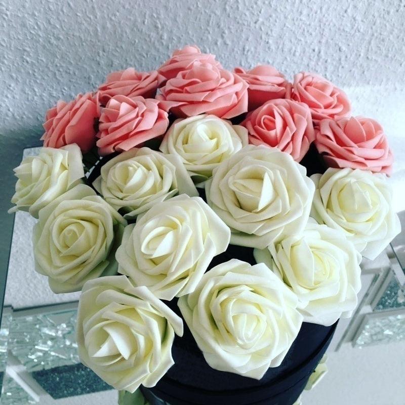 25 Heads 8CM Colorful Artificial PE Foam Rose Flowers Bride Bouquet Home Wedding Decor Scrapbooking DIY