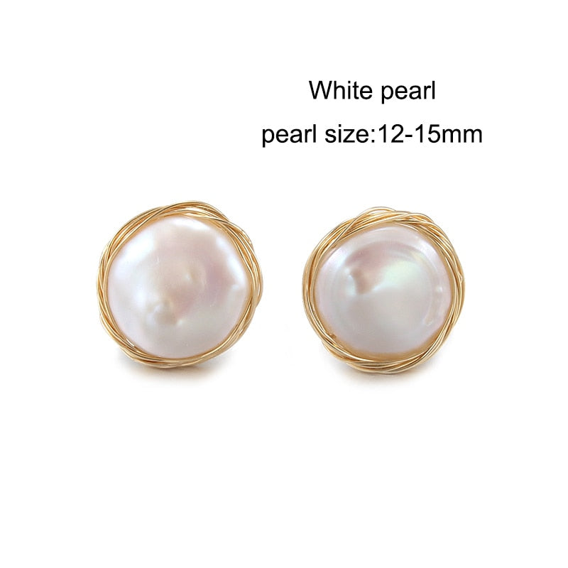Classic Big Pearl Stud Earring Baroque Freshwater Pearl Earrings Fine Jewelry Handmade