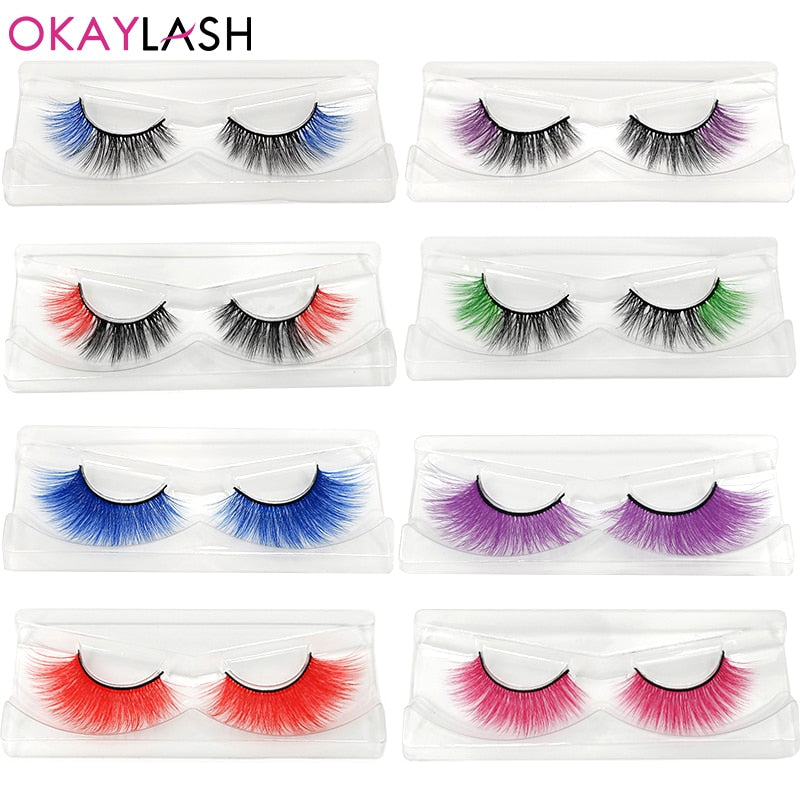 Red Blue Purple Pink Mix 3D Faux Mink Colored Eyelashes Ombre Vegan Strip Lashes Natural Dramatic Fluffy Colourful Cilias Party
