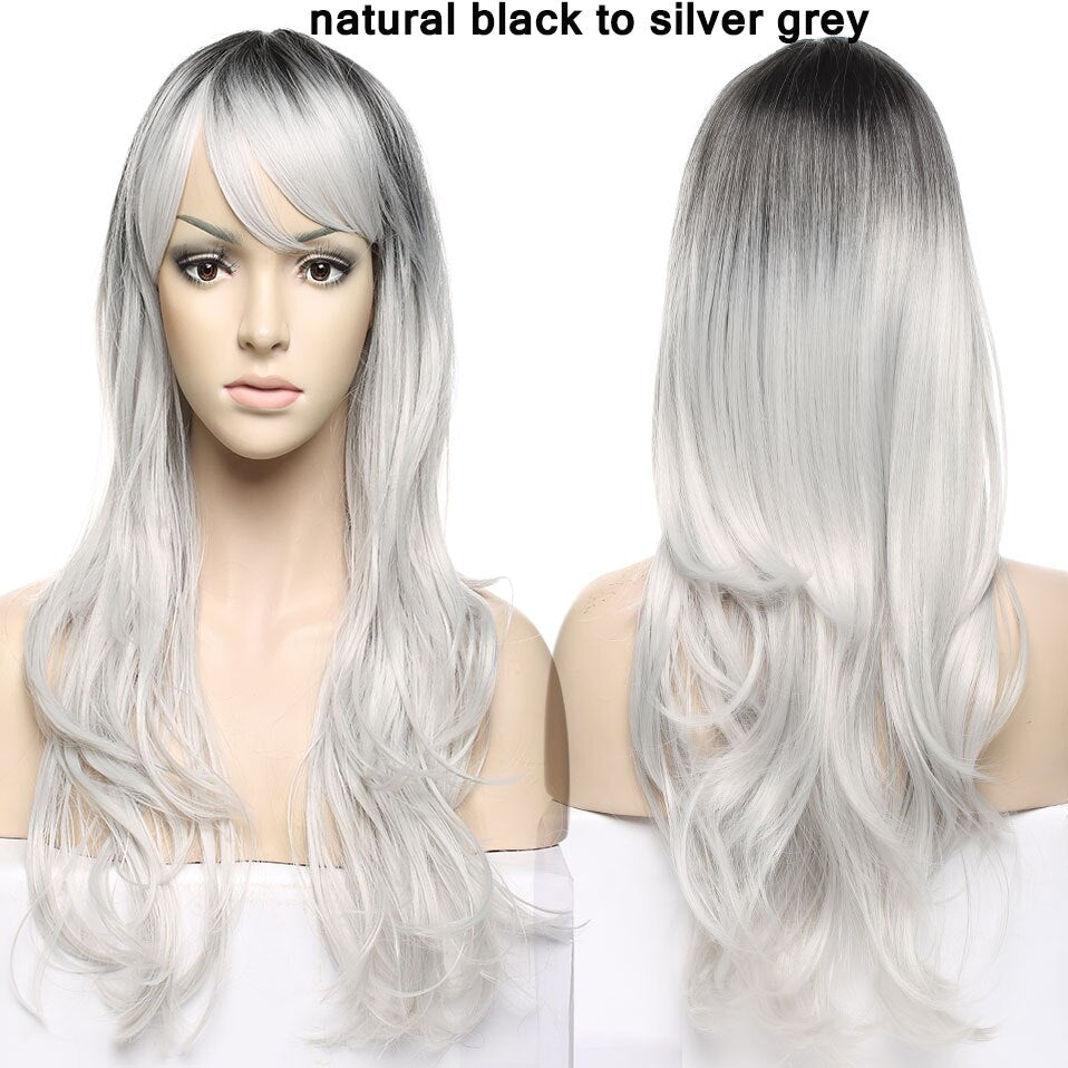 S-noilite Synthetic 28colors 22inch Loose Wave Wigs Halloween Cosplay Wig Blue Red Pink Grey Purple Hair Cosplay