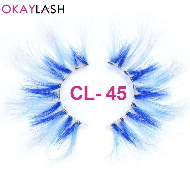 25mm Long Purple and Pink Color Real Mink Cosmetic Fake Colored Eyelash Party Cosplay Halloween Makeup Strip Eye lashes