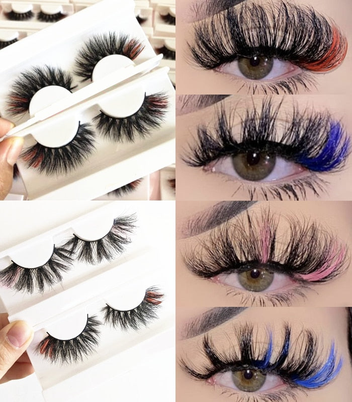 3D Mixed Color Mink Lashes Beauty Natural Individual Eyelashes Fluffy Lash Extension mix pink blue dramatic lash