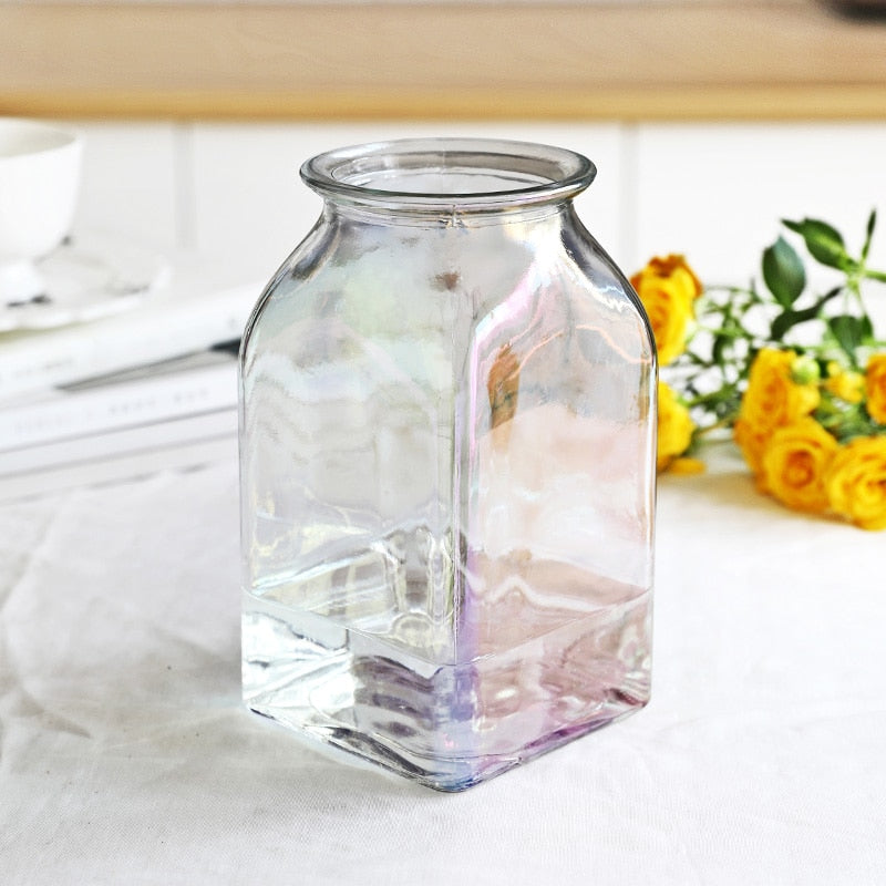 Multicolor Glass Vase Dried Flowers Nordic Transparent Europe Home Decoration Home Flower Vases